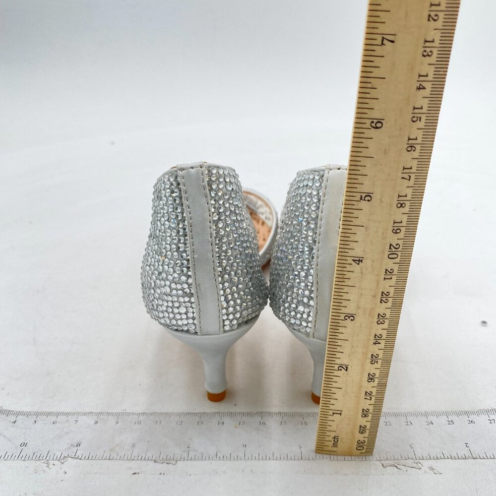 XYD Ivory Mesh Elegant Pointed Toe D'Orsay Kitten Heel Rhinestone Studs Pumps - Picture 5 of 8